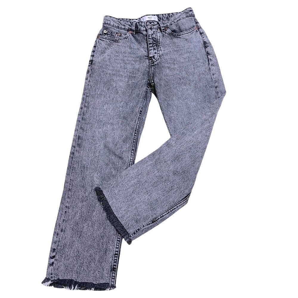 MNG Mango Denim Havana High Waisted Acid Wash Frayed Hem Jeans Women's Size 2